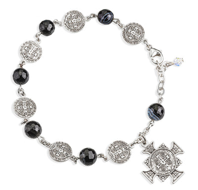 St Benedict Black Striped Agate Sterling Silver Bracelet (view 2), HMH Religious