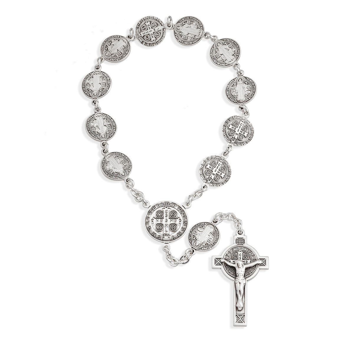 B8677 HMH Religious One Decade St Benedict Sterling Silver Pocket Rosary,