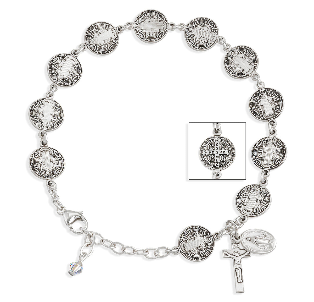 HMH Religious St Benedict Sterling Silver Rosary Bracelet