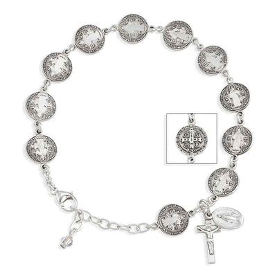 St Benedict Sterling Silver Rosary Bracelet, HMH Religious