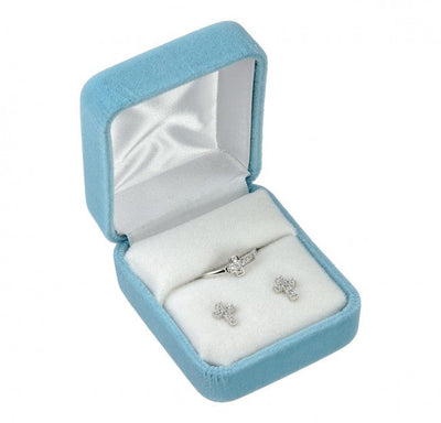 Children's Sterling Silver Cross Earrings and Cubic Zirconia Adjustable Ring is handcrafted from solid .925 sterling silver, with a beautiful cubic zirconia stone gift set in gift box, HMH Religious