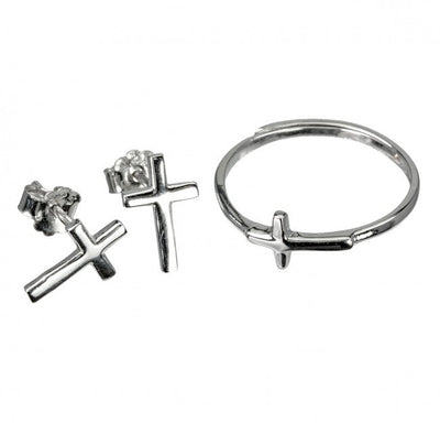 Children's Sterling Silver Cross Earrings and Adjustable Ring Gift Set is handcrafted from solid .925 sterling silver gift set, HMH Religious