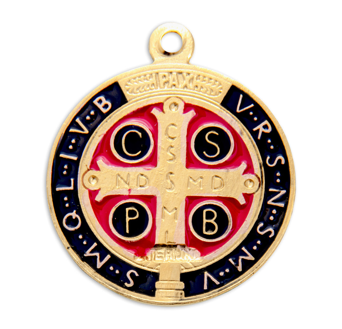 HMH Religious St Benedict Black/Red Round Gold/Sterling Medal