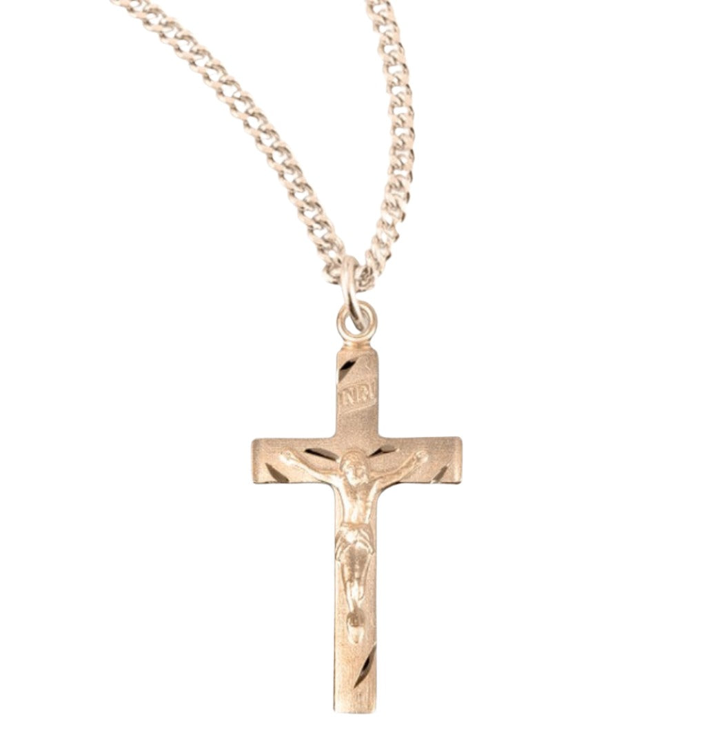 Basic Engraved Gold over Sterling Silver Medal Crucifix