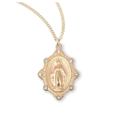 Miraculous Gold and Sterling Silver Necklace with Austrian Crystals with 18" stainless steel chain, HMH Religious (view 1)