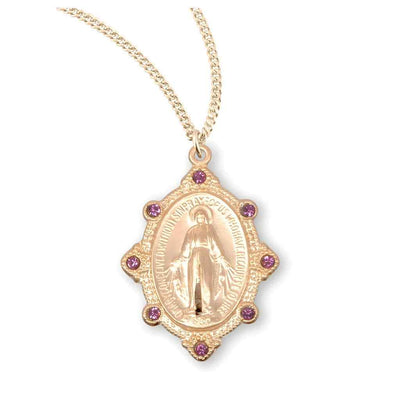 Miraculous Gold and Sterling Silver Necklace with Pink Austrian Crystals, HMH Religious