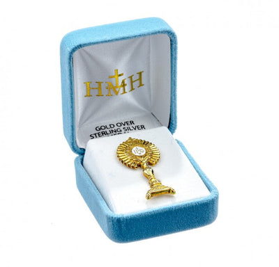 Gold over Solid Sterling Silver Monstrance Brooch Pin (view 2), HMH Religious