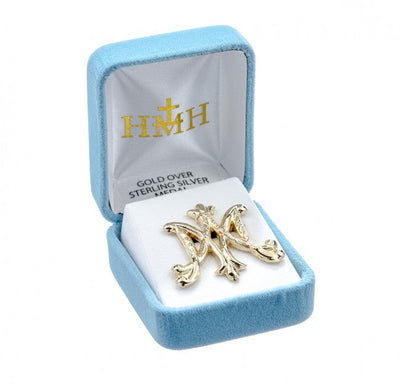 Gold over Solid Sterling Silver Ave Maria Brooch Pin (view 2), HMH Religious