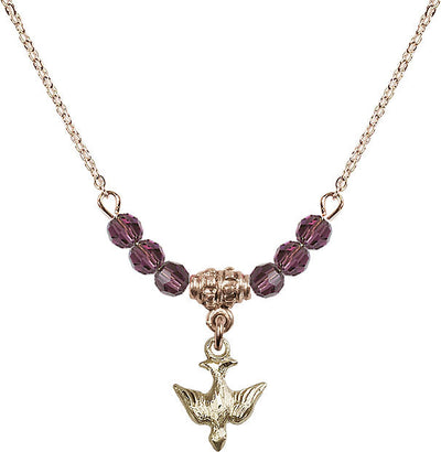 Gold-filled Holy Spirit Dove Beaded Necklace in Amethyst, Bliss Manufacturing