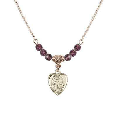 Amethyst Gold-filled Miraculous Heart Shape Beaded Necklace, Bliss Manufacturing