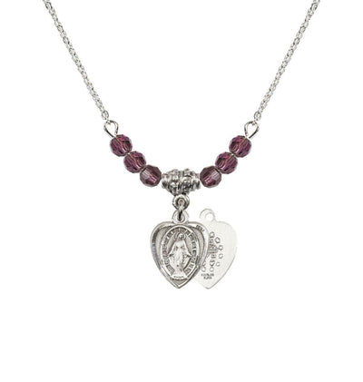 Amethyst Sterling Silver Miraculous Heart Shape Beaded Necklace, Bliss Manufacturing