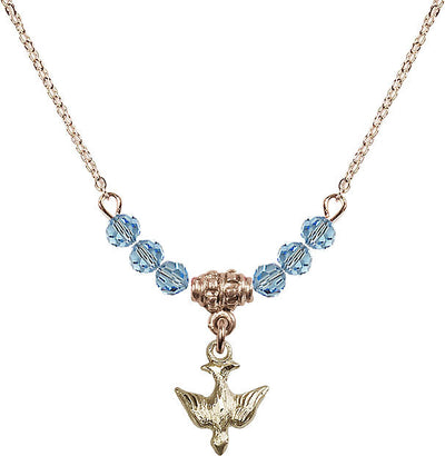 Gold-filled Holy Spirit Dove Beaded Necklace in Aqua, Bliss Manufacturing