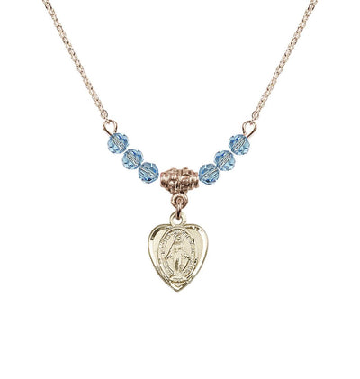 Aqua Gold-filled Miraculous Heart Shape Beaded Necklace, Bliss Manufacturing