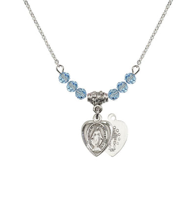 Aqua Sterling Silver Miraculous Heart Shape Beaded Necklace, Bliss Manufacturing