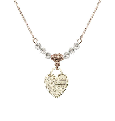 Gold-filled St Michael Heart Beaded Necklace with Crystals, Bliss Manufacturing