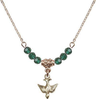 Gold-filled Holy Spirit Dove Beaded Necklace in Emerald, Bliss Manufacturing