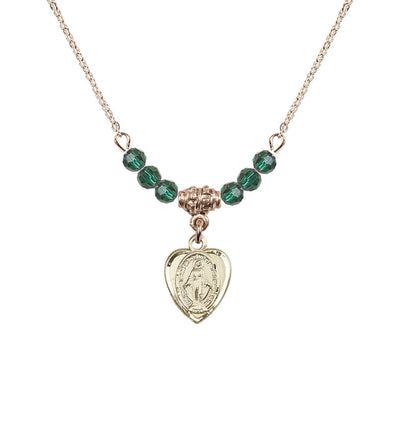 Emerald Gold-filled Miraculous Heart Shape Beaded Necklace, Bliss Manufacturing
