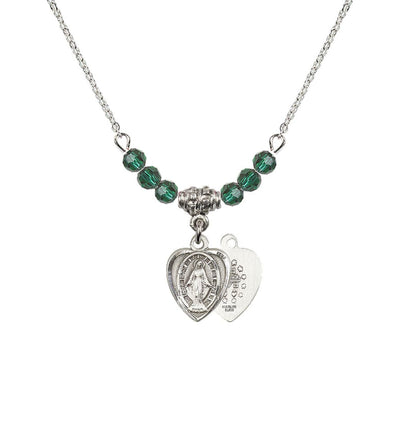 Emerald Sterling Silver Miraculous Heart Shape Beaded Necklace, Bliss Manufacturing