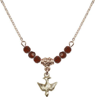 Gold-filled Holy Spirit Dove Beaded Necklace in Garnet, Bliss Manufacturing