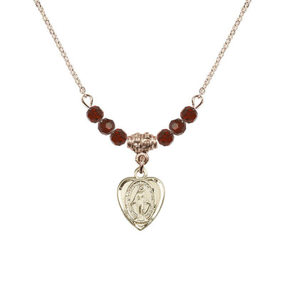 Garnet Gold-filled Miraculous Heart Shape Beaded Necklace, Bliss Manufacturing
