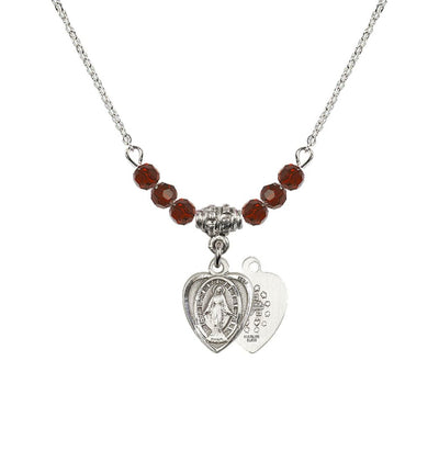 Garnet Sterling Silver Miraculous Heart Shape Beaded Necklace, Bliss Manufacturing