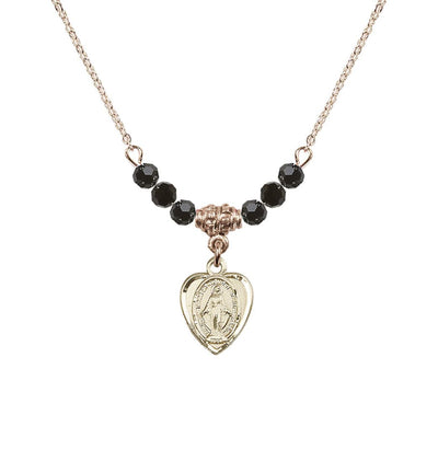 Jet Gold-filled Miraculous Heart Shape Beaded Necklace, Bliss Manufacturing