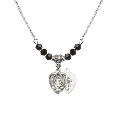 Jet Sterling Silver Miraculous Heart Shape Beaded Necklace, Bliss Manufacturing