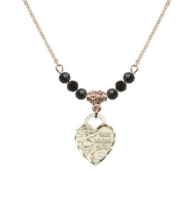 Gold-filled St Michael Heart Beaded Necklace with Jet Crystals, Bliss Manufacturing