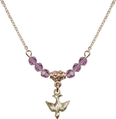 Gold-filled Holy Spirit Dove Beaded Necklace in Light Amethyst, Bliss Manufacturing