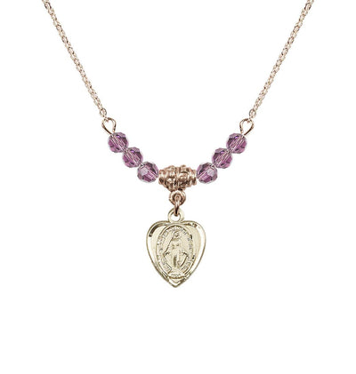 Light Amethyst Gold-filled Miraculous Heart Shape Beaded Necklace, Bliss Manufacturing