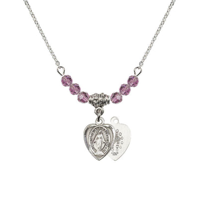 Light Amethyst Sterling Silver Miraculous Heart Shape Beaded Necklace, Bliss Manufacturing