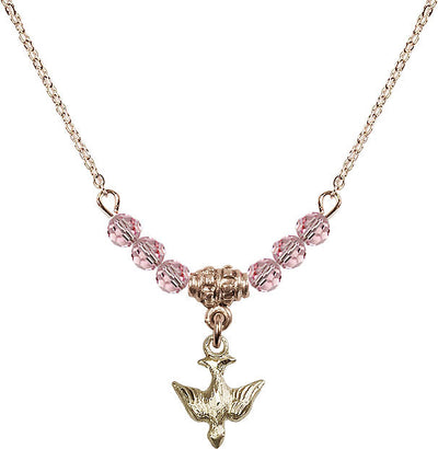 Gold-filled Holy Spirit Dove Beaded Necklace in Light Rose, Bliss Manufacturing