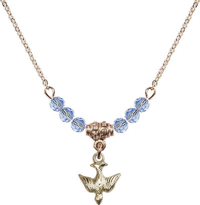 Gold-filled Holy Spirit Dove Beaded Necklace in Light Sapphire, Bliss Manufacturing