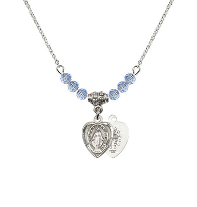 Light Sapphire Sterling Silver Miraculous Heart Shape Beaded Necklace, Bliss Manufacturing