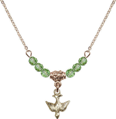 Gold-filled Holy Spirit Dove Beaded Necklace in Peridot, Bliss Manufacturing