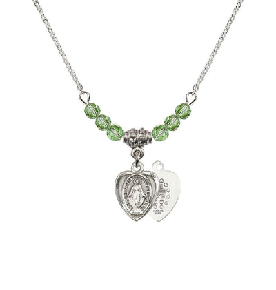 Peridot Sterling Silver Miraculous Heart Shape Beaded Necklace, Bliss Manufacturing