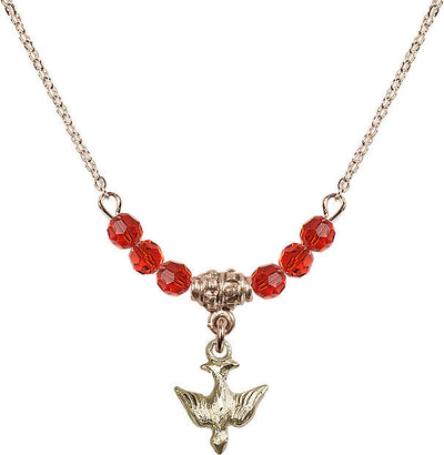 Gold-filled Holy Spirit Dove Beaded Necklace in Ruby, Bliss Manufacturing