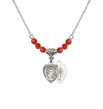 Ruby Sterling Silver Miraculous Heart Shape Beaded Necklace, Bliss Manufacturing