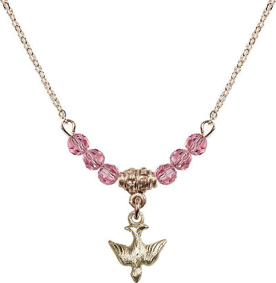 Gold-filled Holy Spirit Dove Beaded Necklace in Rose, Bliss Manufacturing