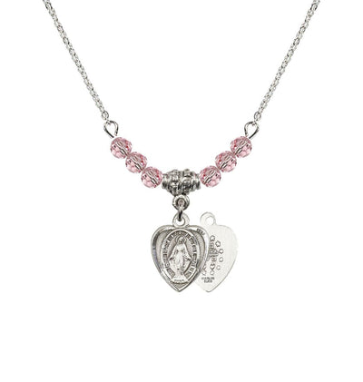 Rose Sterling Silver Miraculous Heart Shape Beaded Necklace, Bliss Manufacturing