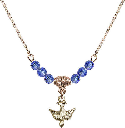 Gold-filled Holy Spirit Dove Beaded Necklace in Sapphire, Bliss Manufacturing