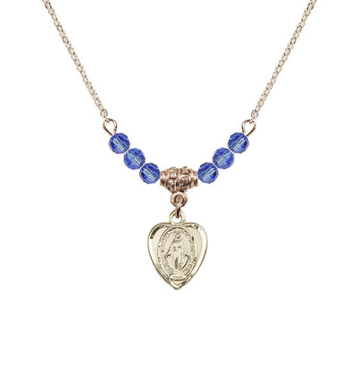 Sapphire Gold-filled Miraculous Heart Shape Beaded Necklace, Bliss Manufacturing