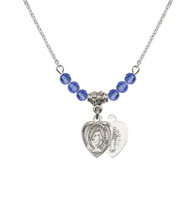 Sapphire Sterling Silver Miraculous Heart Shape Beaded Necklace, Bliss Manufacturing