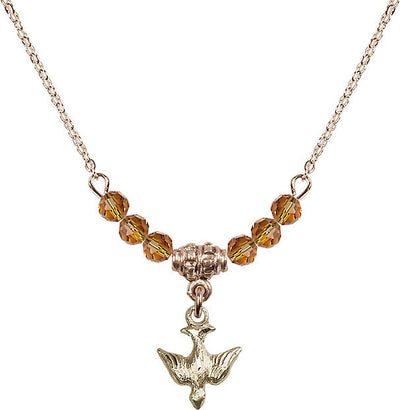 Gold-filled Holy Spirit Dove Beaded Necklace in Topaz, Bliss Manufacturing