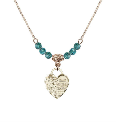 Gold-filled St Michael Heart Beaded Necklace with Zircon Crystals, Bliss Manufacturing