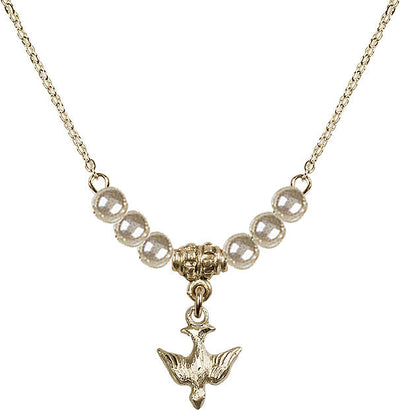 Gold-filled Holy Spirit Dove Beaded Necklace in Faux Pearl, Bliss Manufacturing
