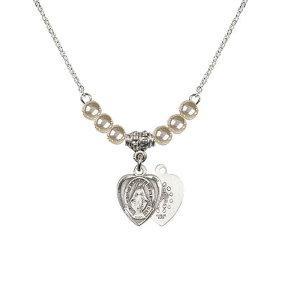 Faux Pearl Sterling Silver Miraculous Heart Shape Beaded Necklace, Bliss Manufacturing