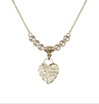Gold-filled St Michael Heart Beaded Necklace with Faux Pearls, Bliss Manufacturing
