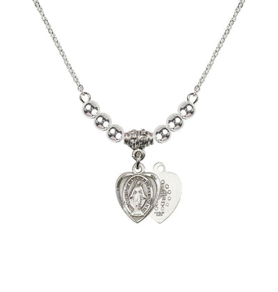 Sterling Silver Miraculous Heart Shape Beaded Necklace, Bliss Manufacturing