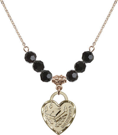 Large Gold-filled Graduation Heart 6mm Jet Beaded Necklace, Measures 3/4-inch tall by 5/8-inch wide, Bliss Manufacturing